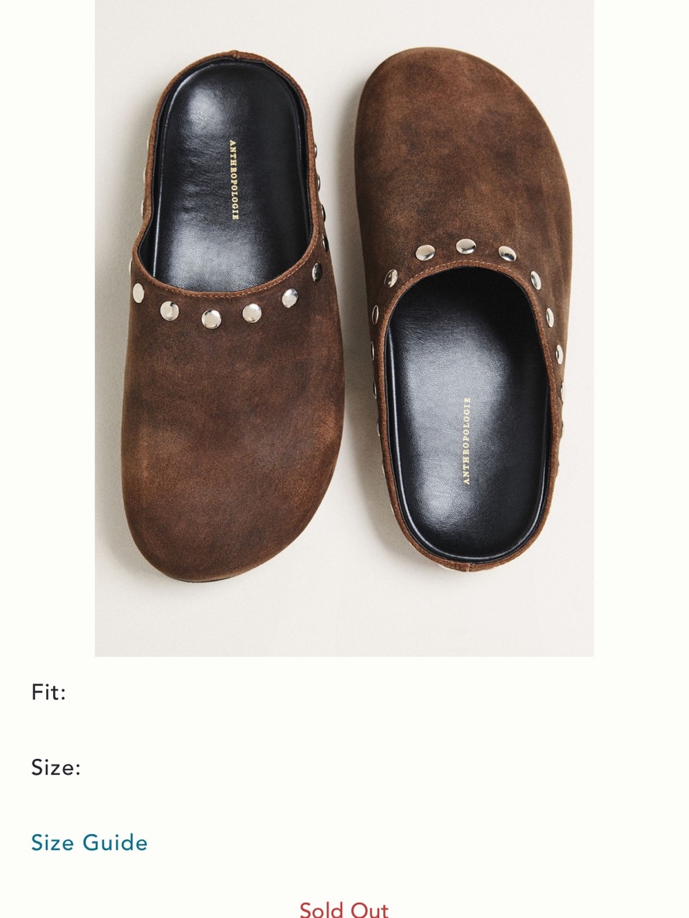 NEW Anthropologie Brown Suede Studded Clog Mules